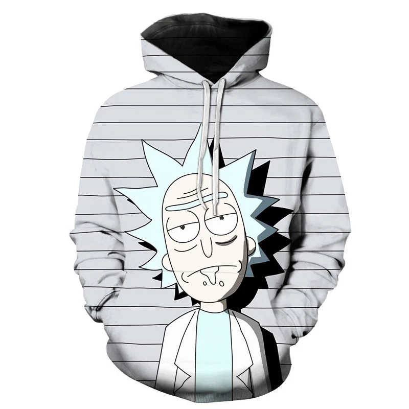 

3D Printed Long Sleeve Sweatshirts New 2019 Brand Hip Hop Gray Striped Men Skateboards Hoodies Male Rick Morty Hooded Sweatshirt