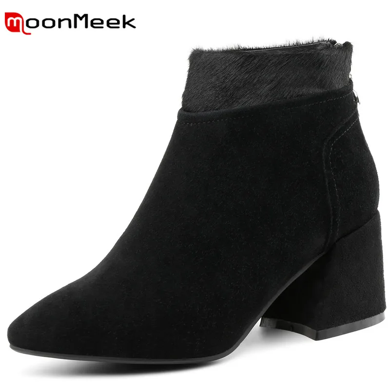 

MoonMeek 2020 popular elegant high heel ankle boots hot sale ladies suede leather boots elegant autumn winter women boots