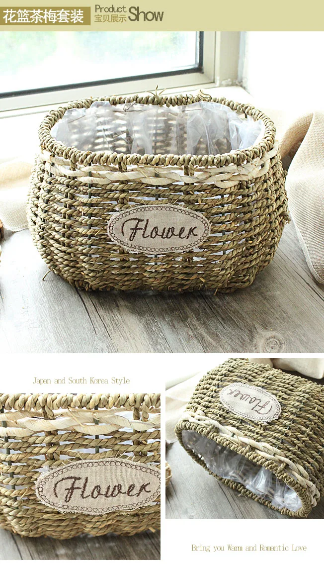 natural rose plastic flower basket willow basket with