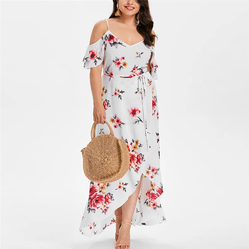 Женское длинное платье Boho с коротким рукавом и цветочным принтом для вечеринки