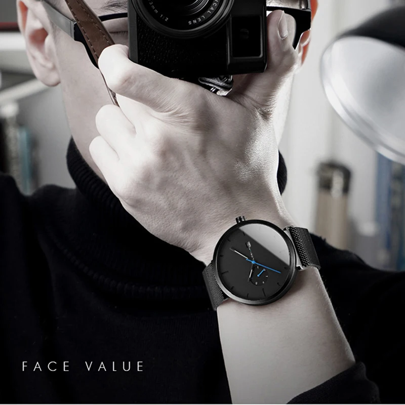 New Watch Men Fashion Casual Quartz Watches Waterproof Blue Point Simple Men Wristwatch Male Date Week Clock Relogio Masculino