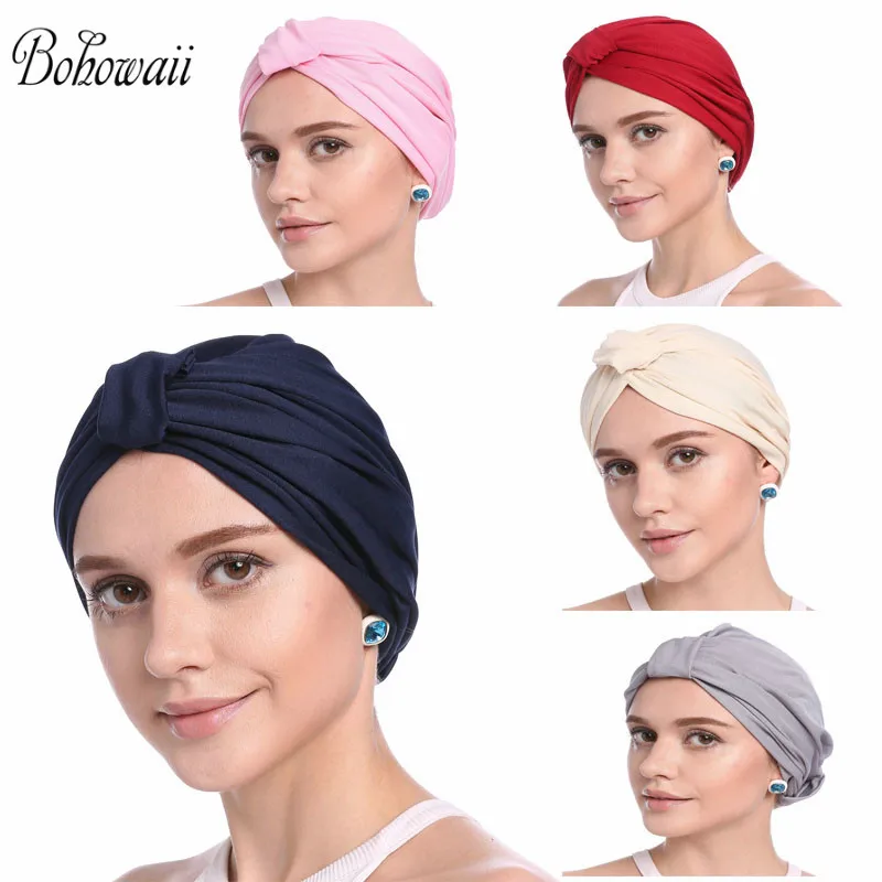 

Muslim Hijab Caps Islamic Ramadan Woman Solid Color Turban Classy Head Wrap Simple Hoofddoek Moslima