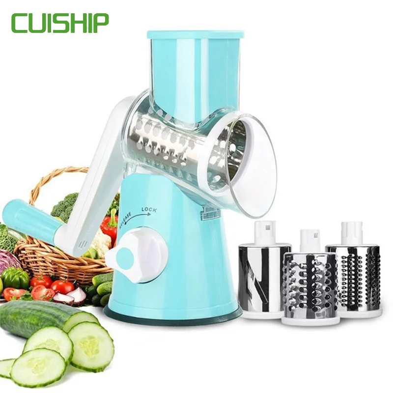 Online CUISHIP Verdura Cutter Rotonda Taglierina di Mandoline Affettatrice Della Patata Carota Grattugia Affettatrice con 3 In Acciaio Inox Chopper Lame Attrezzo Della Cucina