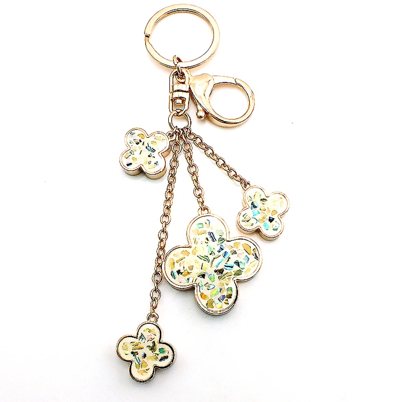 JINGLANG Fashion Keychains Gold Color Metal Keyring Dangle Clover