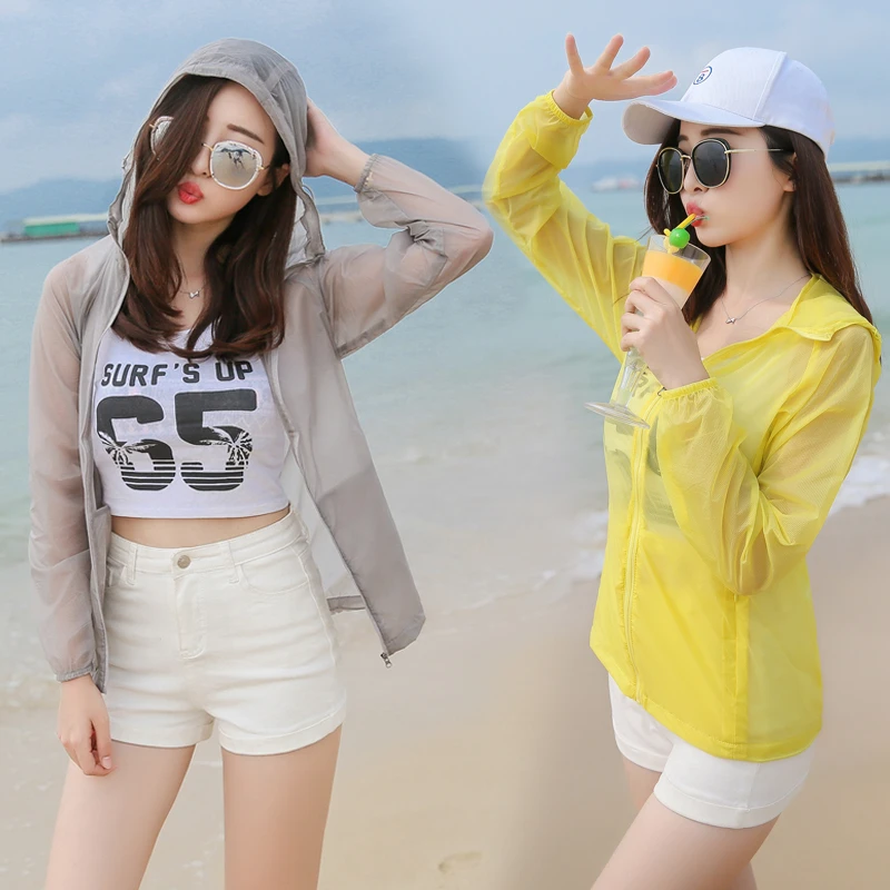 Verano 2017! playa multicolor mujer, chaqueta de playa de manga larga con capucha, ropa de protección solar|jacket women|beach women long - AliExpress