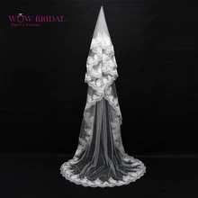 Wowbridal великолепная невесты фата аппликация из бисера вышивка органзы- длина свадебные аксессуары
