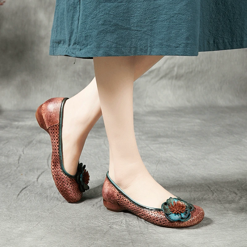 

Artdiya Original handmade leather single women shoes spring and summer style flower shoes flat sole hollow casual retro shoes