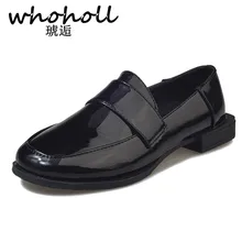 WHOHOLL/женские оксфорды; обувь из лакированной искусственной кожи в британском стиле; обувь на плоской платформе; повседневная женская обувь без застежки с круглым носком на квадратном каблуке