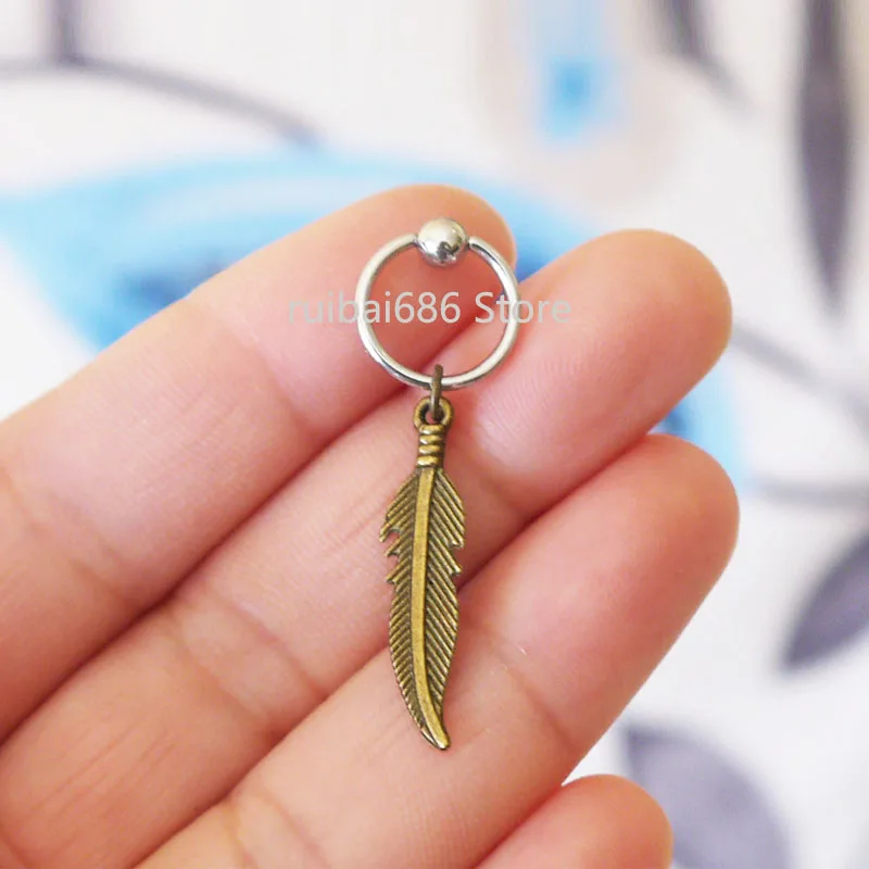 New 2pcs Bronze leaf Beaded Cartilage Hoop Earring, Upper Ear Piercing