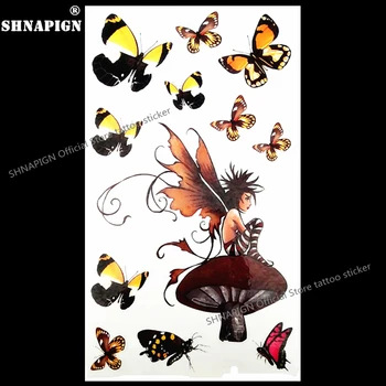 

SHNAPIGN Mushroom Butterfly Elf Temporary Tattoo Body Art Arm Flash Tattoo Stickers 17*10cm Waterproof Fake Henna Painless