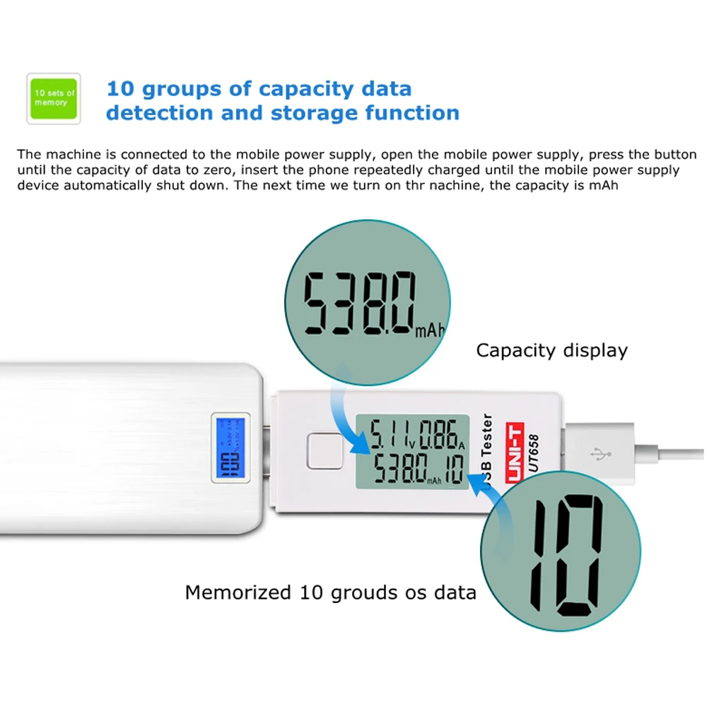 UNI-T USB тестер цифровой тестер напряжения тока монитор напряжения измеритель тока Емкость тестер макс 9 в 3 а хранение данных ЖК-дисплей Backli