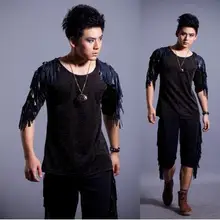 Пение выступления кисточки сплайсинга мужские рубашки Повседневная рубашка мужчин Slim Fit рукав рубашки рубашка Настраиваемые