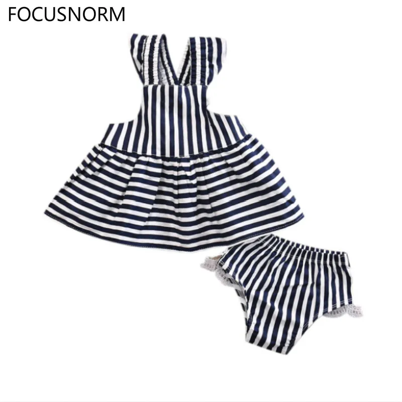 

FOCUSNORM Newborn Baby Girls Summer Sunsuit Striped Backless Dress +Briefs 2pcs Outfits Clothes Size 0-24M