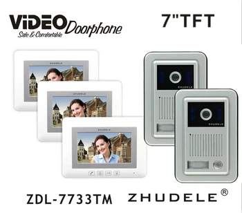 

ZHUDELE Home Intercom System Kits 7" LCD monitor Speakerphone Color Video Door Phone Doorbell HD Camera support CCTV Camera 2V3