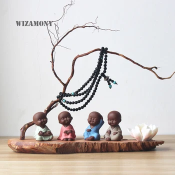 

WIZAMONY 1 Set!!! Hot Sale MINI Crude Pottery Little Monk Tea Pet Chinese Stype Buddhism Home Deco Creative Pattern
