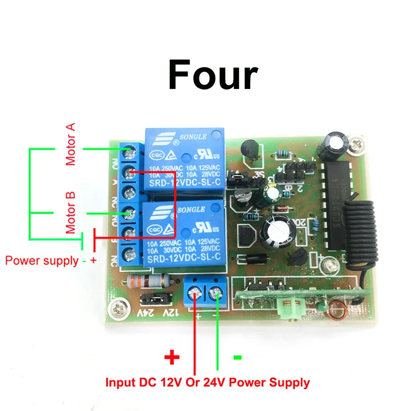 12V 24V мотор передний задний 10A Беспроводной Управление; 2-полосная Выход Поддержка Управление двумя двигателями Применение для смарт-устройств или двери