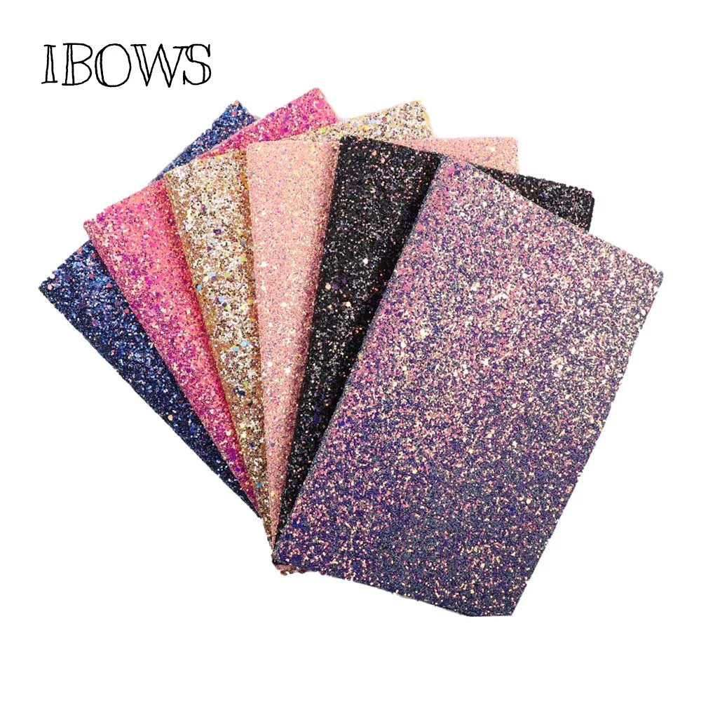 

IBOWS 22*30CM Glitter Synthetic Leather Fabric Sheets Chunky Glitter Fabric for Party Wedding Decoration DIY Hair Bows Materials