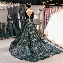 Фон для фотографирования в изумрудно-зеленых расшитый блестками с длинными рукавом вечернее платье Саудовская Арабский мусульманский Для женщин вечерние Восточный кафтан из Дубая, Vestidos de festa