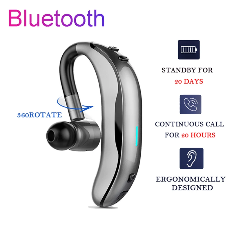 

Handsfree Business Waterproof Bluetooth Headphone With Mic Voice Control Wireless Bluetooth Headset For Phones Ear Hook