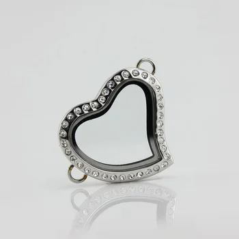

5pcs crystal silver plated plated heart stainless steel living floating charms bracelet locket