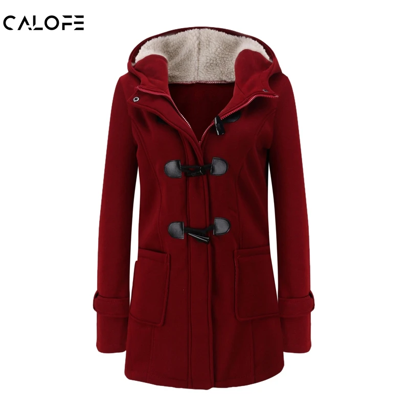 

CALOFE Women Basic Jacket 2019 Causal Coat Spring Autumn Women's Overcoat Zipper Horn Button Outwear Jacket Female Hooded Coat