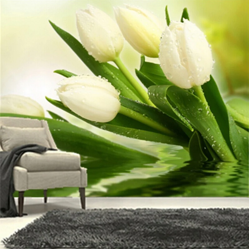Beibehang пользовательские фото обои фрески 3D Современная Гостиная ТВ фон настенный Декор Спальня свежие белые тюльпаны Настенные обои