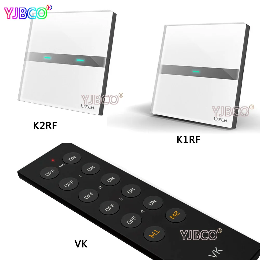 

K1RF(1 way) K2RF(2 Waysmart) Wall Mount smart Touch Switch panel control for led lamps AC200-240V with VK remote