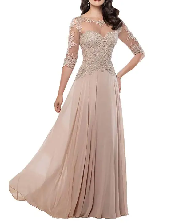 

2019 Half Sleeves Scoop Neck V-Back Zipper Chiffon Mother Of The Bride Dress Vestidos De Madrina
