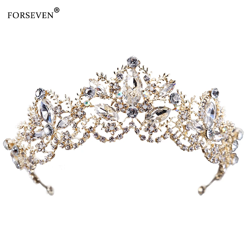 Модный свадебный Кристалл Корона украшения для волос FORSEVEN золото Высокое Качество Ручной Работы Стразы Свадебная Корона-тиара аксессуары