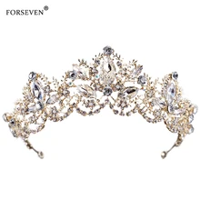 Модный свадебный Кристалл Корона украшения для волос FORSEVEN золото Высокое Качество Ручной Работы Стразы Свадебная Корона-тиара аксессуары