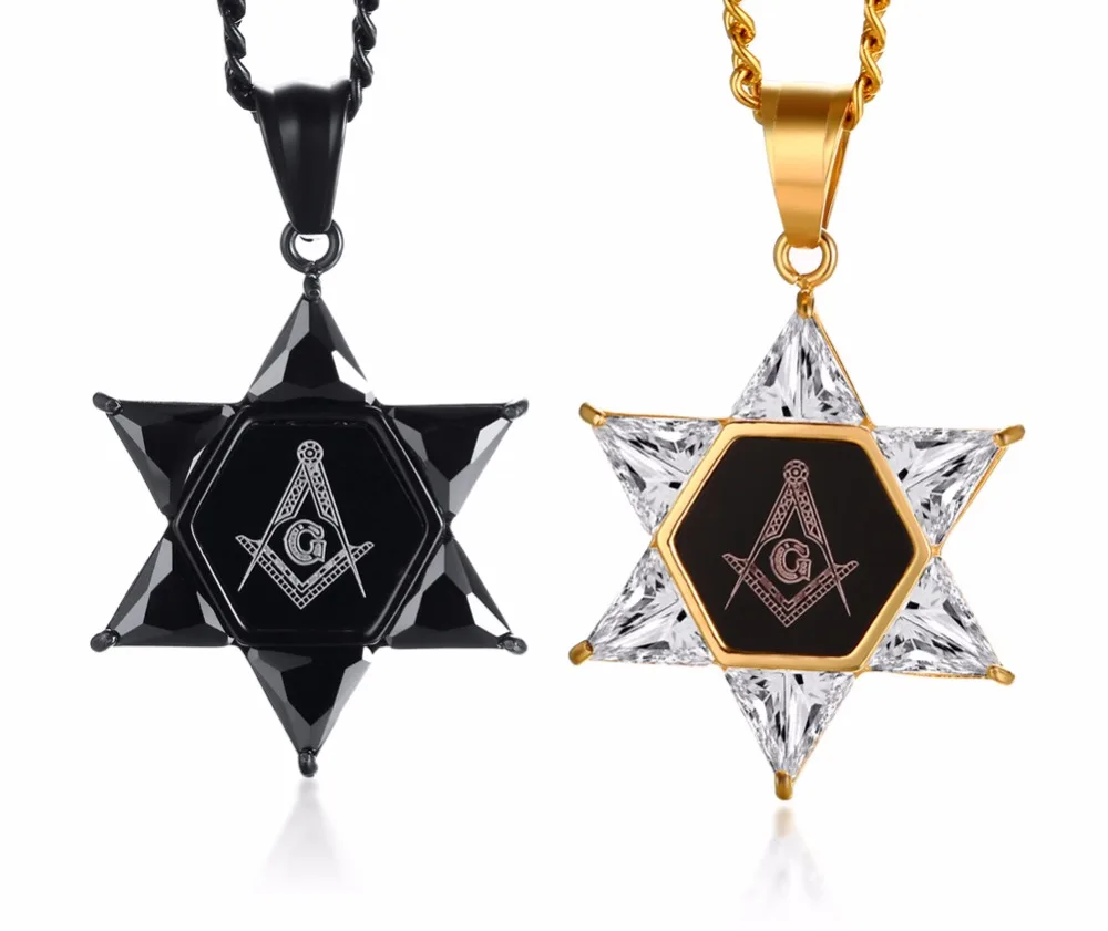 

new fashion Jewelry Freemasonry Masonic Men Pendant Necklace Chain Stainless Steel with 3A zircon gold /black