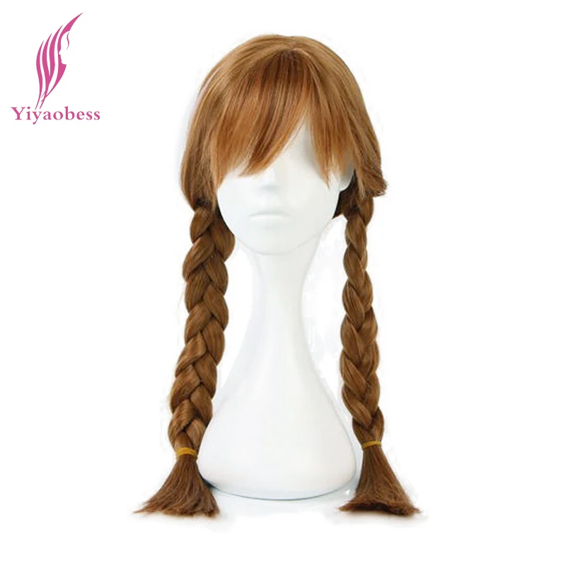 

Yiyaobess 28inch Synthetic Long Brown Blonde Anna Elsa Cosplay Wig With Ponytails Whip Heat Resistant Hair Wigs