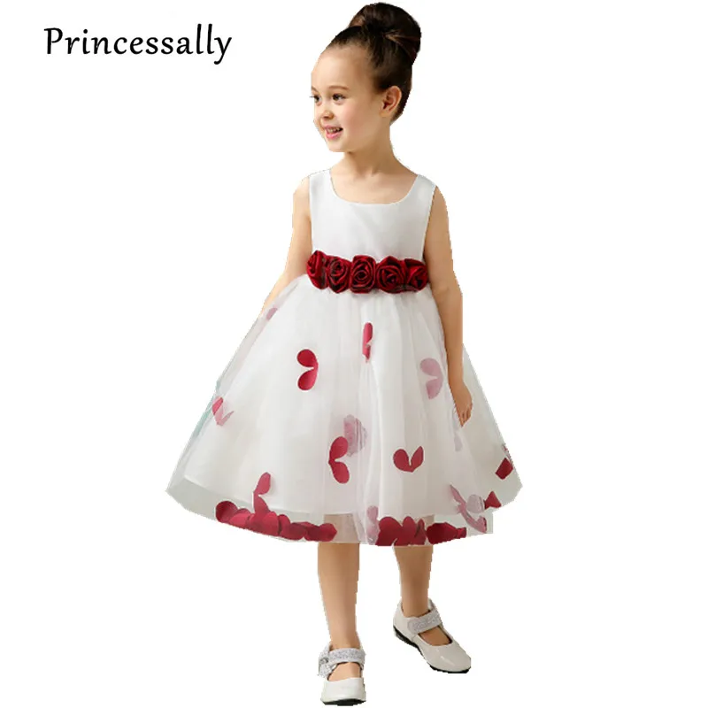 Por White Prom Dress With Red Flowers Vestido De Noiva New Flower White With Wine Red Graduation Gowns Children Kids