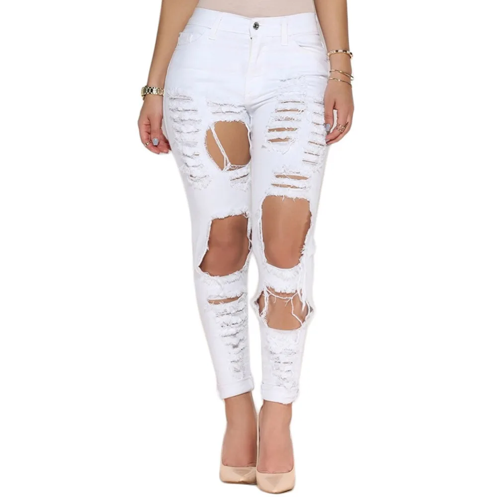 Wonderlijk 2019 Nieuwe Witte Gat Gescheurde Jeans Vrouwen Jeggings Cool Denim PQ-72