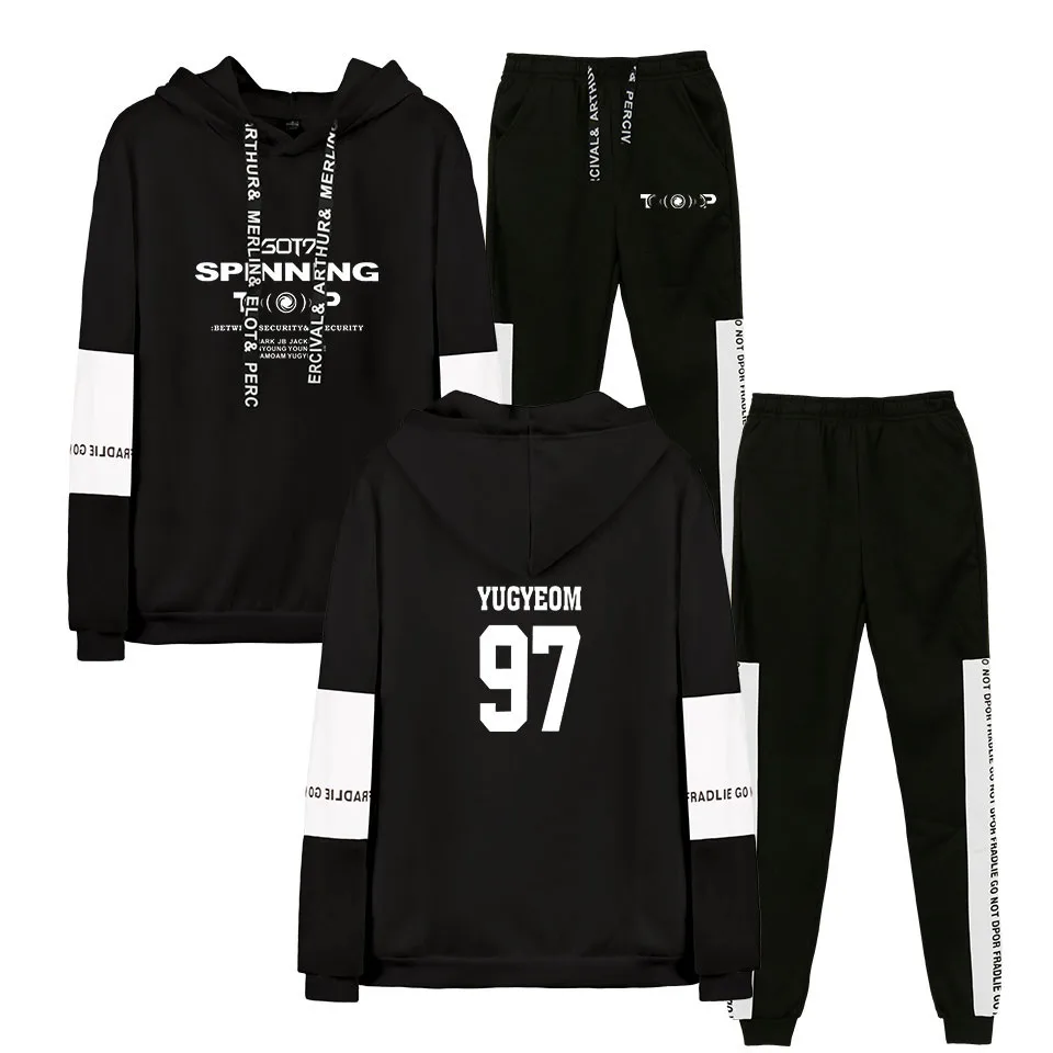 2019 осень/зима GOT7 KPOP хип-хоп толстовки и спортивные штаны для мужчин комплект из двух предметов с капюшоном бархатный костюм