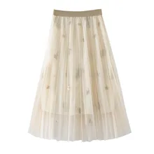 Летняя юбка из тюля Женская плиссированная юбка с высокой талией Уличная Повседневная блестящая женская Тюлевая юбка новое поступление faldas mujer moda