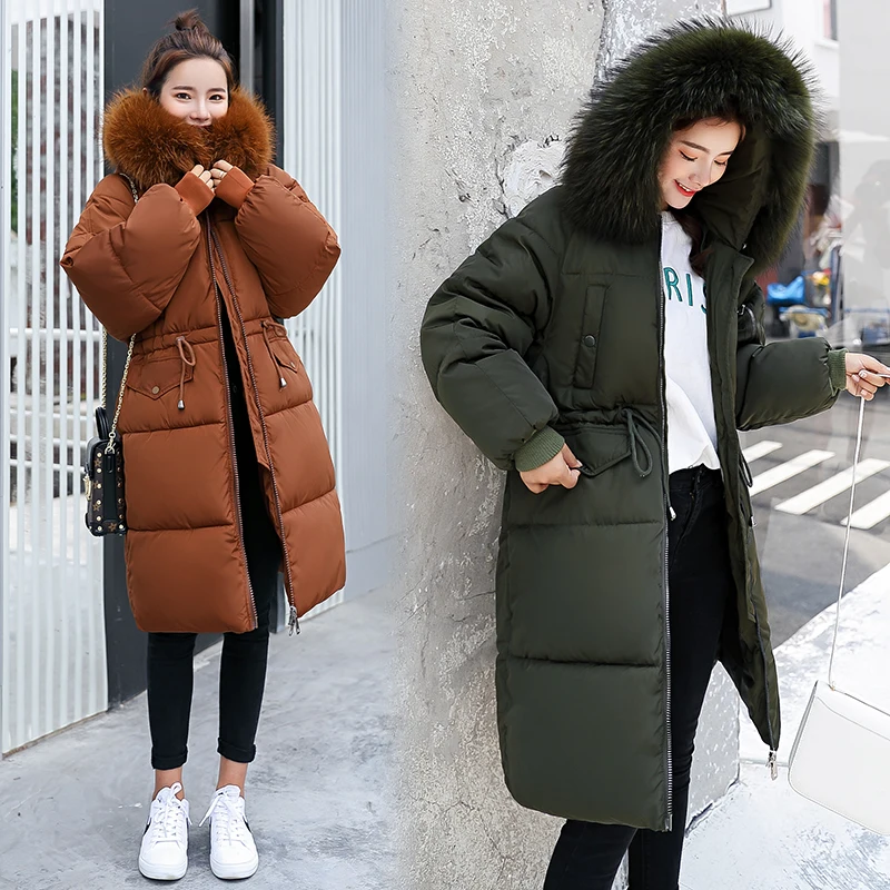 

SNOW PINNACLE Winter Women Parkas Thicken Warm Big fur collar Hooded Casual Solid Cotton padded Jackets Coat -25 degrees wear