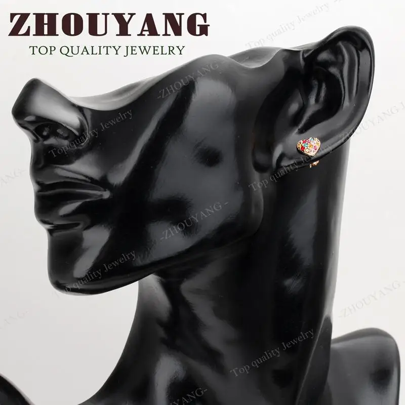 ZHOUYANG Top Quality Multicolour Heart Rose Gold Color Stud Earrings Genuine Austrian Crystal Wholesale ZYE012