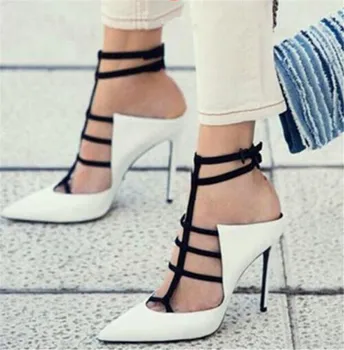 

EMMA KING Newest Sexy Cut-outs Ankle Strap High Heels Ladies Pumps T-tied Buckle Slingback Pointed Toe Shoes Woman Zapatos Mujer