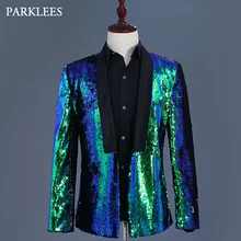 Мужские блейзеры с блестками, куртки, певица, диджейские костюмы, мужские синие зеленые костюмы с пайетками, Homme, одежда для сцены, выпускного, танцев, ночного клуба
