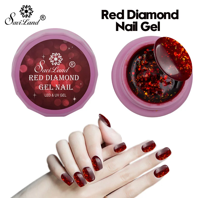 

Saviland 3D Red Diamond 8ml Gel Vranish Sequins Glitter Shining Gel Polish Long-lasting UV Led Lamp DIY Nail Art Style Lak