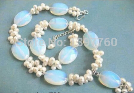 

FREE SHIPPING Miss charm Jew.419 Real White Pearl Blue Fire Opal 18KWGP Clasp Pendant Necklace # HOT sell