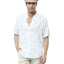 Летняя мода Для мужчин, футболка с коротким рукавом с отворотом льняная рубашка Свободная Повседневная рубашка XL XXL D378