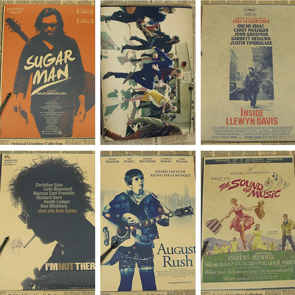 

Music theme movie poster The Boat That Rocked /Inside Llewyn Davis / Searching for Sugar Man / The Sound of Music