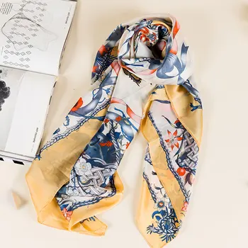 

2019 Spring Summer Flower Silk Scarf Large Square Silk Scarf Thin Cover Up Viscose Fiber Neckwear For Women