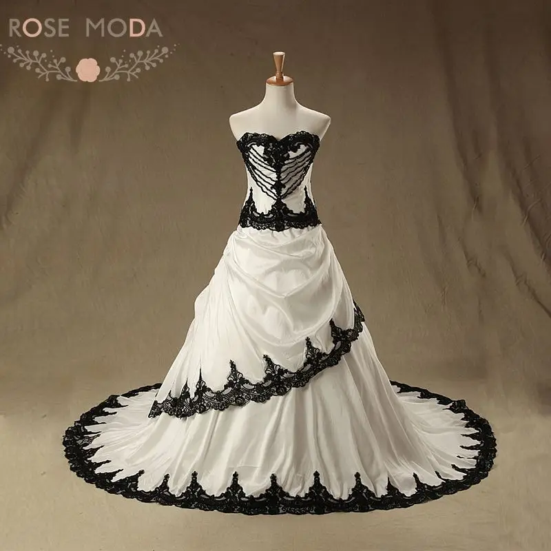 Buy Gothic Ivory and Black A Line Wedding Dress Lace
