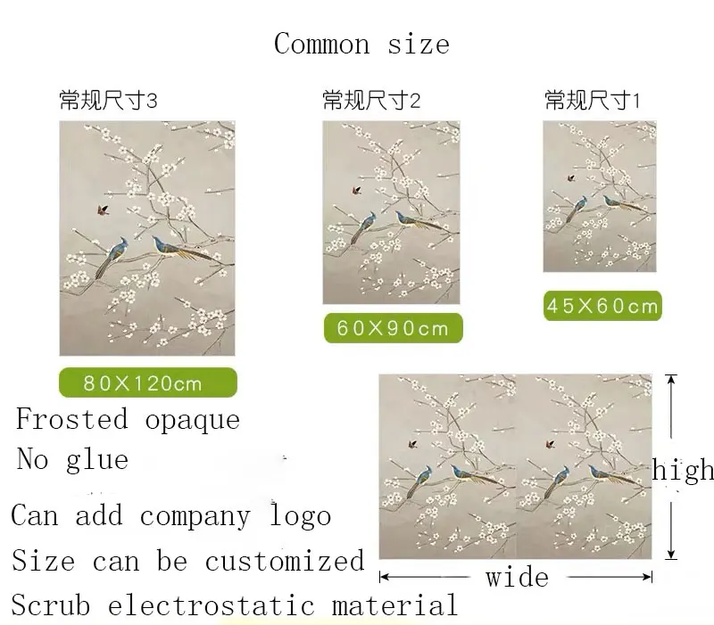Электростатическая клеевая стеклянная пленка для уединенности птиц и деревьев витражное окно наклейка самоклеящаяся домашняя дверь украшения для офиса - Цвет: Custom size