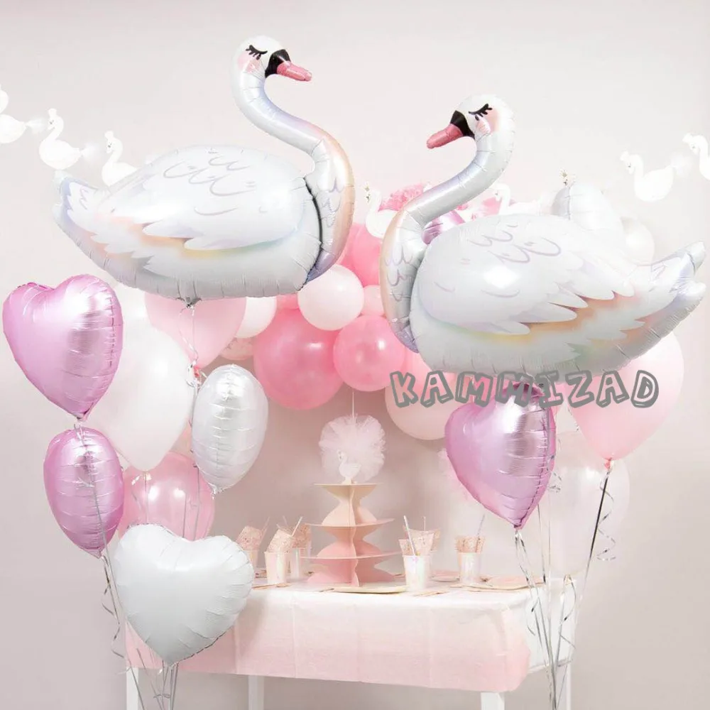Большой белый шар в виде лебедя с днем рождения, украшения для взрослых, свадьбы, розовые воздушные шары в виде любви