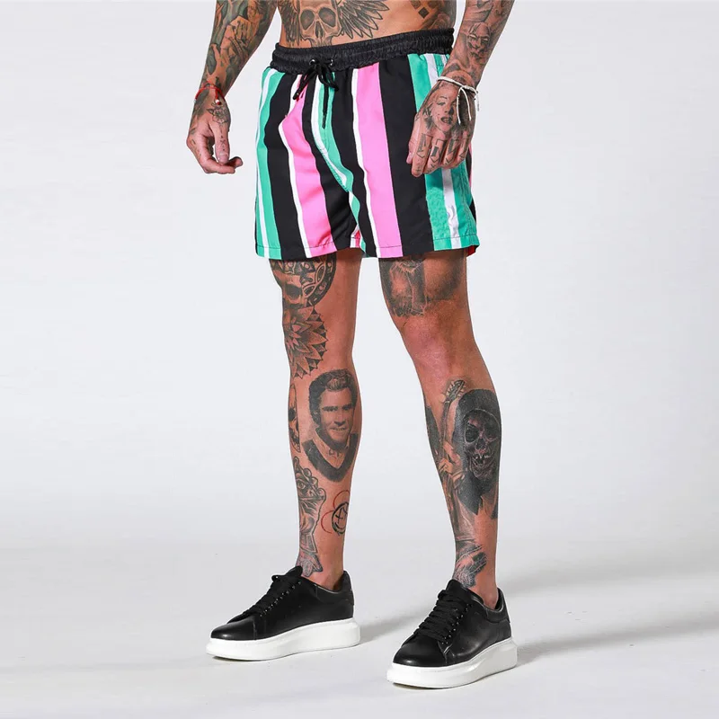 Striped Beach Shorts Briefs Swimwear Shorts Running Shorts Men Breathable Shorts Sport Fitness Training Shorts Gym Shorts