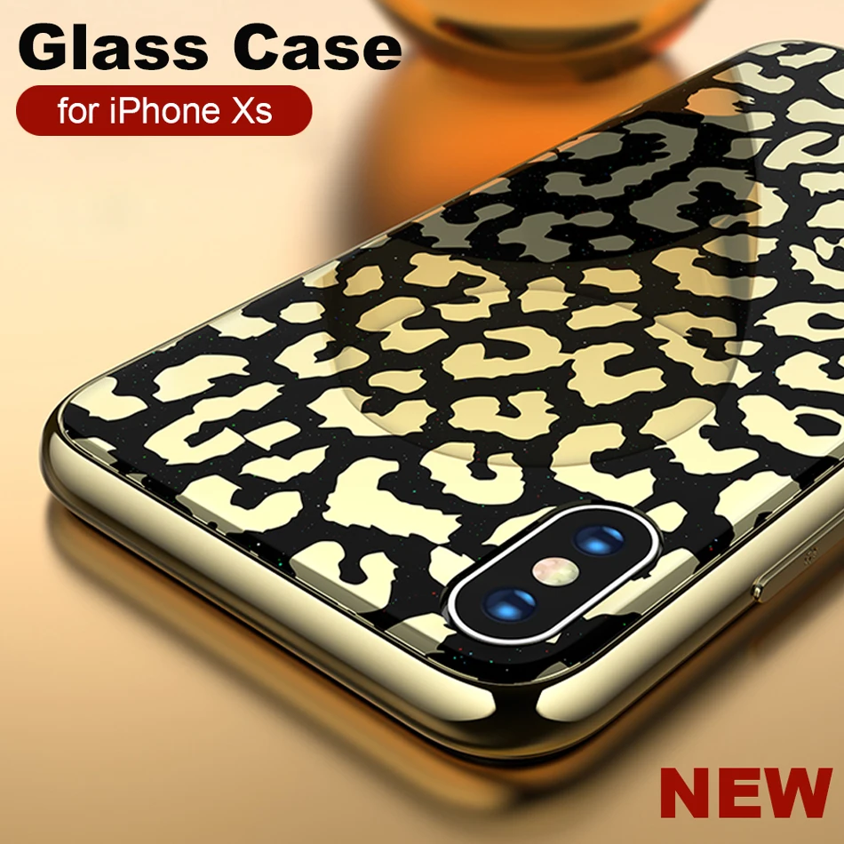 Leopard texture Case for iPhone XS Max Bumper X Shockprof Plating TPU+PC Mirror Cover XR Funda Capa |